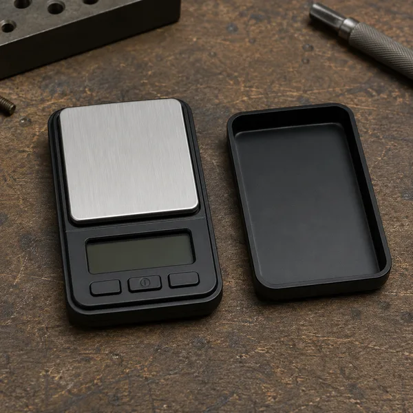 Pocket digital scale with weighing tray